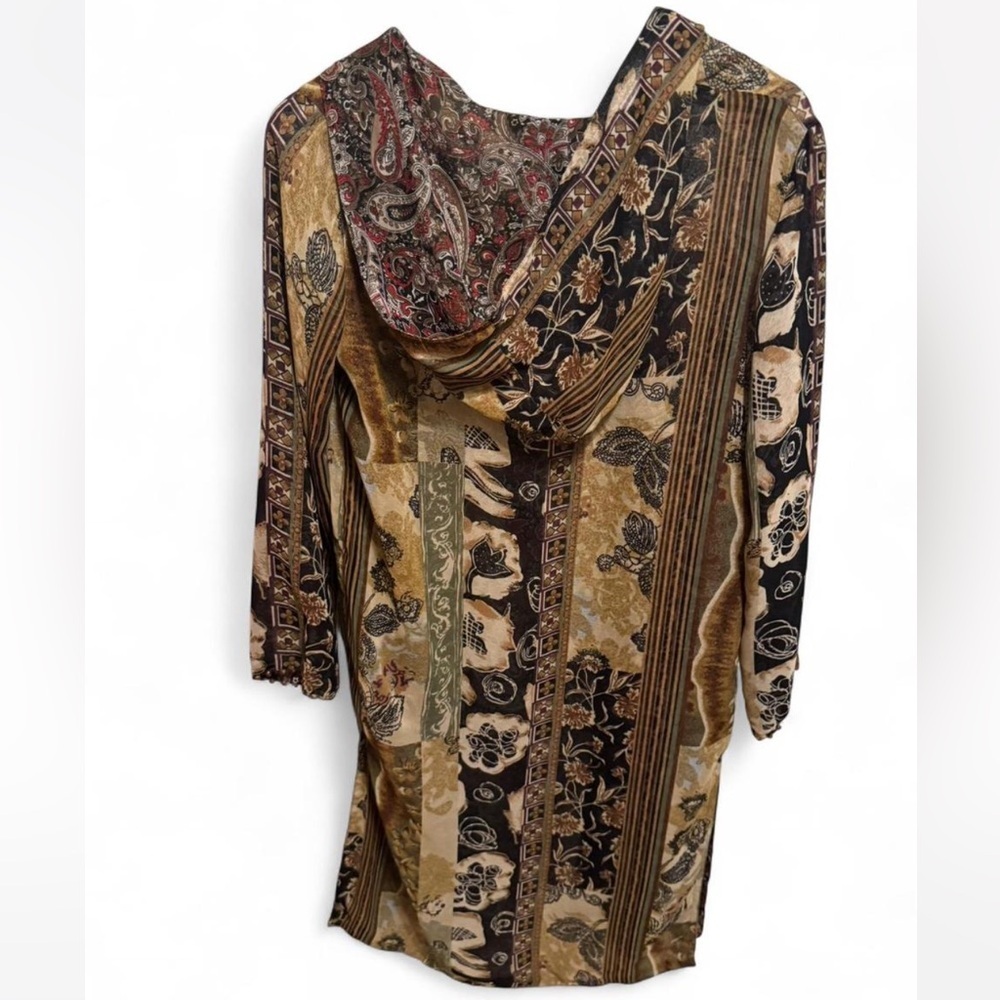 Cynthia Bradley brown floral Paisley button front hooded cardigan reversible - Picture 5 of 8